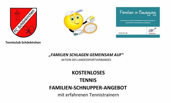 Tennis Familien-Schnupper-Angebot 2020